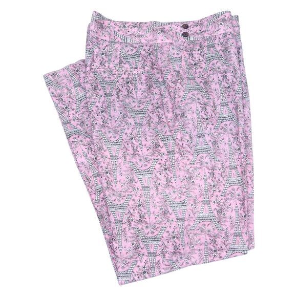 Mens Gurkha Pants 38 Pink Floral Chino Trousers Eiffel Tower Straight Flat Front
